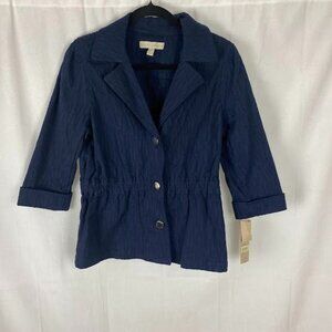 NWT Laura Ashley 3/4 Sleeve Cotton Jacket Navy Button‎ Down  Women's Medium